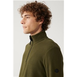 Haki Dik Yaka Soğuğa Dayanıklı Yarım Fermuarlı Regular Fit Standart Kesim Polar Sweatshirt