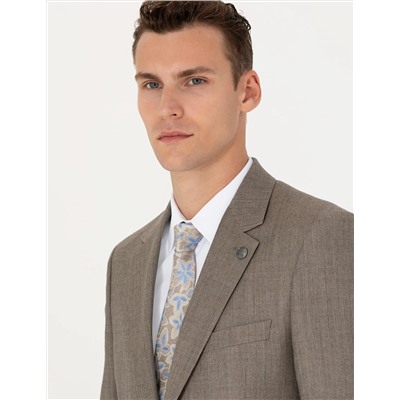 %100 Yün Bej Slim Fit Takım Elbise