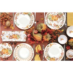 Блюдо, 35х15 см, фарфор P, прямоугольное, белое, Тыквы и листья, Harvest, 62928