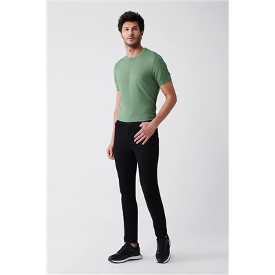 Avva Erkek Siyah Armürlü Esnek 5 Cepli Slim Fit Dar Kesim Kanvas Pantolon E003055