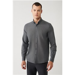 Avva Erkek Antrasit Düğmeli Yaka Balıksırtı Flanel Regular Fit Gömlek B002033