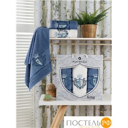 10545 Комп. Пол. MERZUKA махр. в короб. (50x90/2)(70х140/1) 3 шт. KING тёмно-голубой