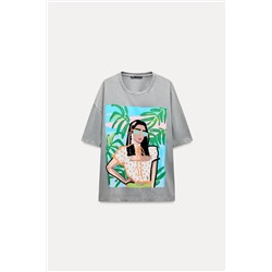 FADED-EFFECT T-SHIRT WITH PRINT