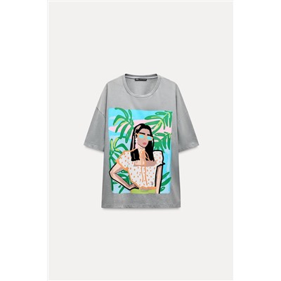 FADED-EFFECT T-SHIRT WITH PRINT