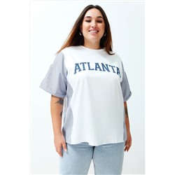 Beyaz Oversize Slogan Baskılı Kolda Çizgili Poplin Detaylı %100 Pamuk Örme T-shirt TBBSS24BF00017
