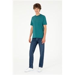 Erkek Regular Fit Bisiklet Yaka Koyu Yeşil Basic