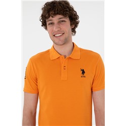 Erkek Slim Fit Polo Yaka Turuncu Basic Tişört
