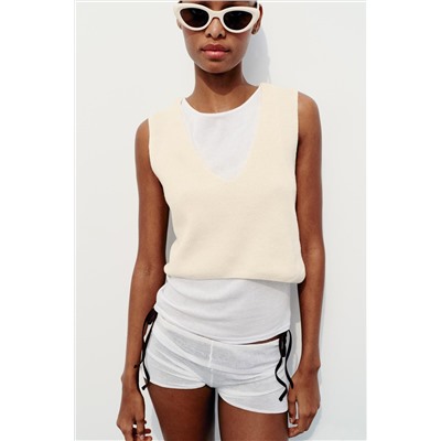 CONTRAST CHUNKY KNIT T-SHIRT