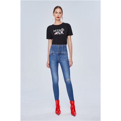 Vaquero skinny fit de tiro alto Azul
