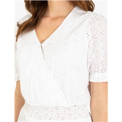 SHORT SLEEVE EYELET RUFFLE DRESS