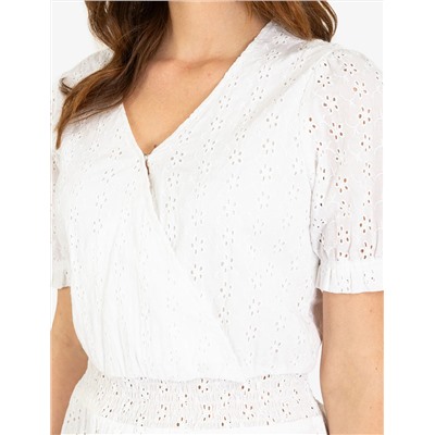 SHORT SLEEVE EYELET RUFFLE DRESS