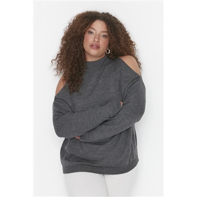 Trendyol Curve Antrasit Cut Out Detaylı Triko Kazak TBBAW23AN00025