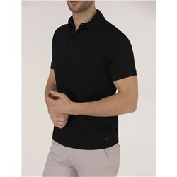Siyah Slim Fit Dokulu Polo Yaka Tişört