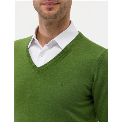 Yeşil Slim Fit V Yaka Basic Triko Kazak