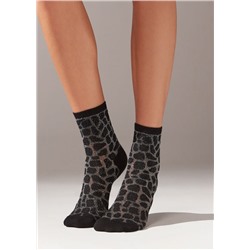 Kurze Socken mit Animal-Muster und Glitzer