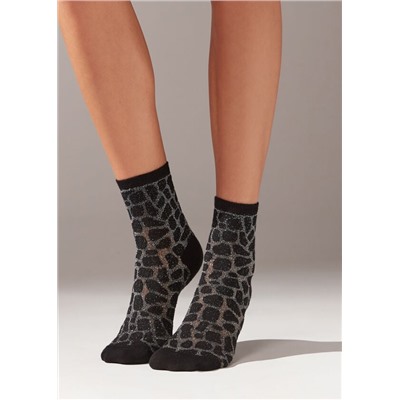 Kurze Socken mit Animal-Muster und Glitzer