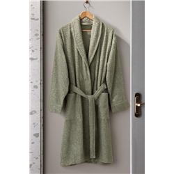 Bernay %100 Pamuk Jakarlı Unisex Şalyaka Bornoz - Haki - Natural Koleksiyon