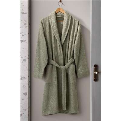 Bernay %100 Pamuk Jakarlı Unisex Şalyaka Bornoz - Haki - Natural Koleksiyon