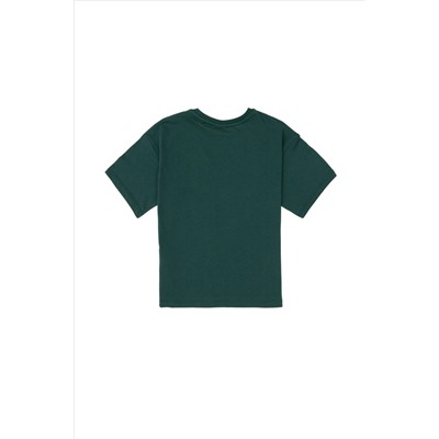 Erkek Çocuk Koyu Yeşil Comfort Basic Bisiklet Yaka Tişört