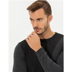 Gri Melanj Slim Fit Bisiklet Yaka Triko Kazak