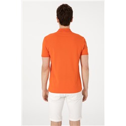 Erkek Slim Fit Polo Yaka Nar Çiçeği Basic Tişört