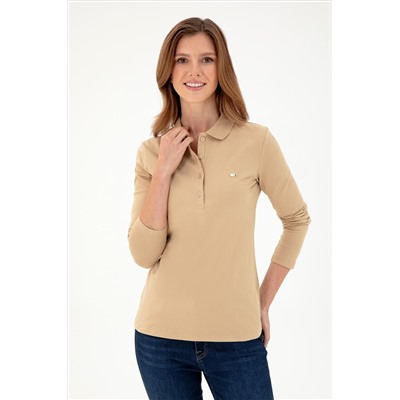 Kadın Kum Basic Polo Yaka Sweatshirt