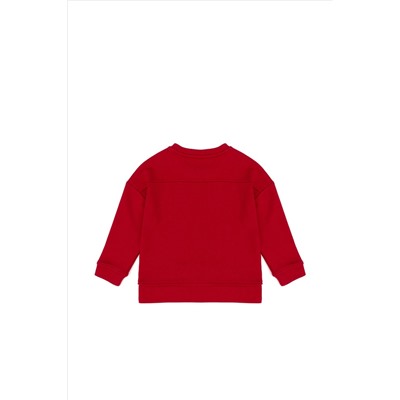 Kız Çocuk Kırmızı Basic Bisiklet Yaka Sweatshirt