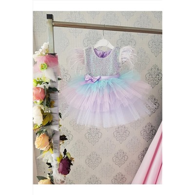 Kidstore Çocuk Lila Unicorn Renklerinde Elbise 1400