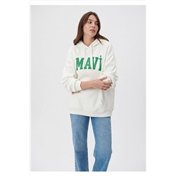 Mavi Logo Baskılı Kapüşonlu Beyaz Sweatshirt Oversize/geniş Kesim 1600361-70057