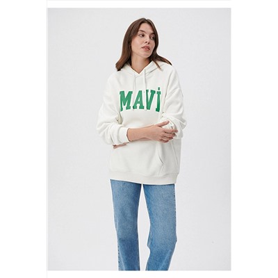 Mavi Logo Baskılı Kapüşonlu Beyaz Sweatshirt Oversize/geniş Kesim 1600361-70057