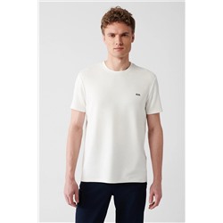 Avva Erkek Ekru Bisiklet Yaka Sırt ve Göğsü Logo Baskılı T-shirt B001040