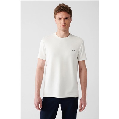Avva Erkek Ekru Bisiklet Yaka Sırt ve Göğsü Logo Baskılı T-shirt B001040
