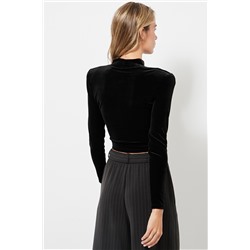 Top crop de terciopelo - Negro