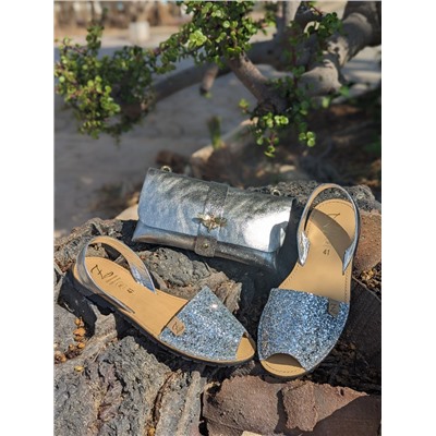 AB. Zapatos 320-5 GLITTER PLATA+AB.Z PELLE Abeja ladrillo (330) plata АКЦИЯ