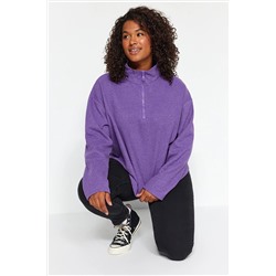 Trendyol Curve Mor Dik Yaka Fermuarlı Selanik İnce Örme Sweatshirt TBBAW23AO00006