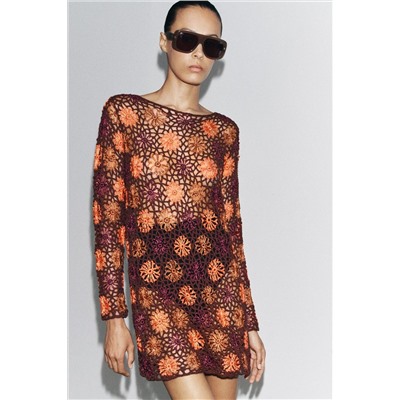 CROCHET KNIT MINI DRESS