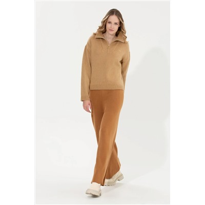 Kadın Camel Melanj Triko Pantolon