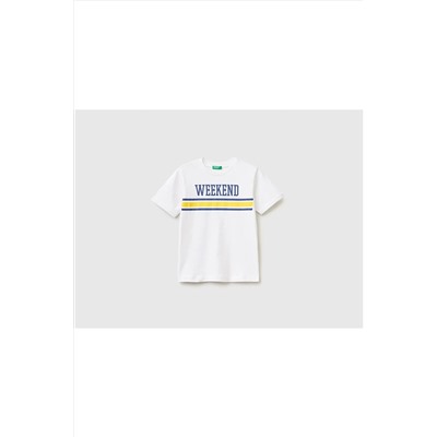 United Colors of BenettonErkek Çocuk Beyaz Su Baskılı T-shirt Beyaz