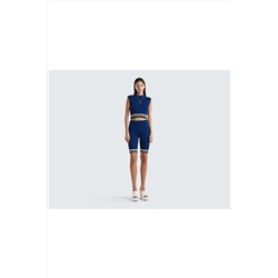 United Colors of Benetton Kadın Indigo Etek Ucu Çizgili Slim Fit Crop Yelek 123P1298E105N-2G6