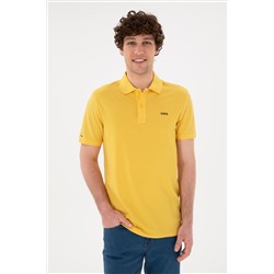 Erkek Regular Fit Polo Yaka Sarı Basic Tişört