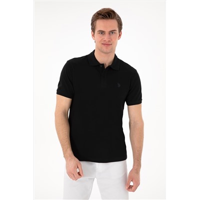 Erkek Slim Fit Polo Yaka Siyah Basic Tişört