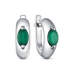 Серьги из серебра с зеленым агатом родированные 925 пробы 320095р458