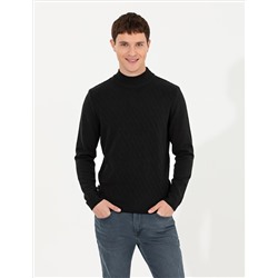 Siyah Slim Fit Yarım Balıkçı Yaka Triko Kazak