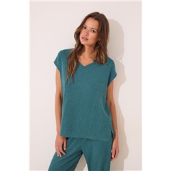 Conjunto pantalón y camiseta verde lurex