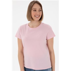 Kadın Açık Pembe Bisiklet Yaka Basic Tişört