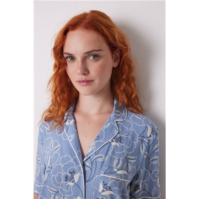 Pijama largo camisero viscosa flores
