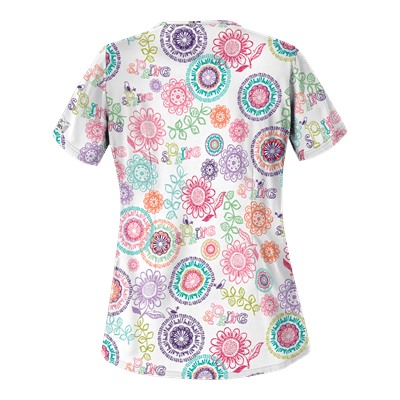 UA Spring Out White Print Scrub Top