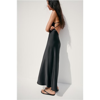 SATIN MIDI DRESS WITH STRAPS ON THE BACK