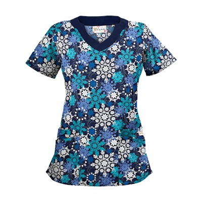 UA Festive Snowflakes Navy Print Scrub Top