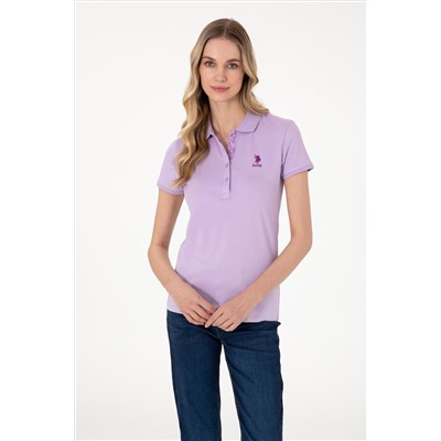 Kadın Lila Basic Polo Yaka Tişört